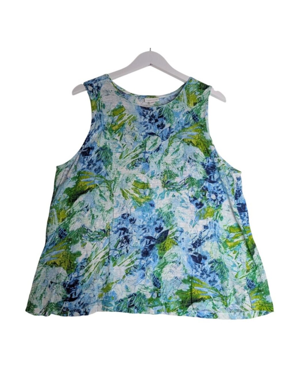 J Jill Love Linen Tank Top Size L Scoop Neck Blue Floral Beach Vacation